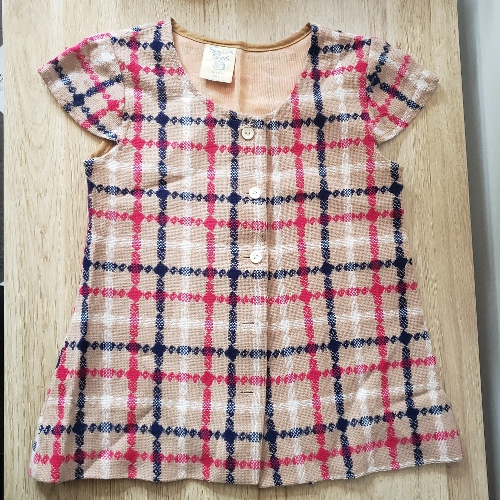 Vintage Simpsons Sears Baby Girl Plaid Top Tunic Dress 3 4 Mid Century M…